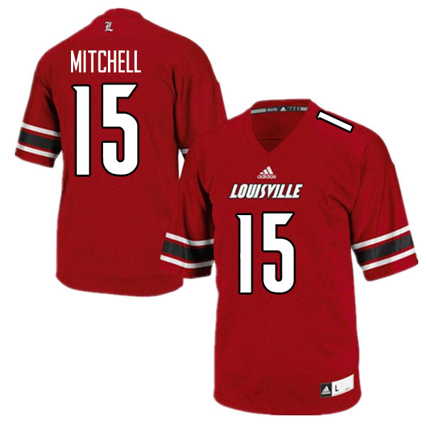 Men #15 Jalen Mitchell Louisville Cardinals College Football Jerseys Sale-Red